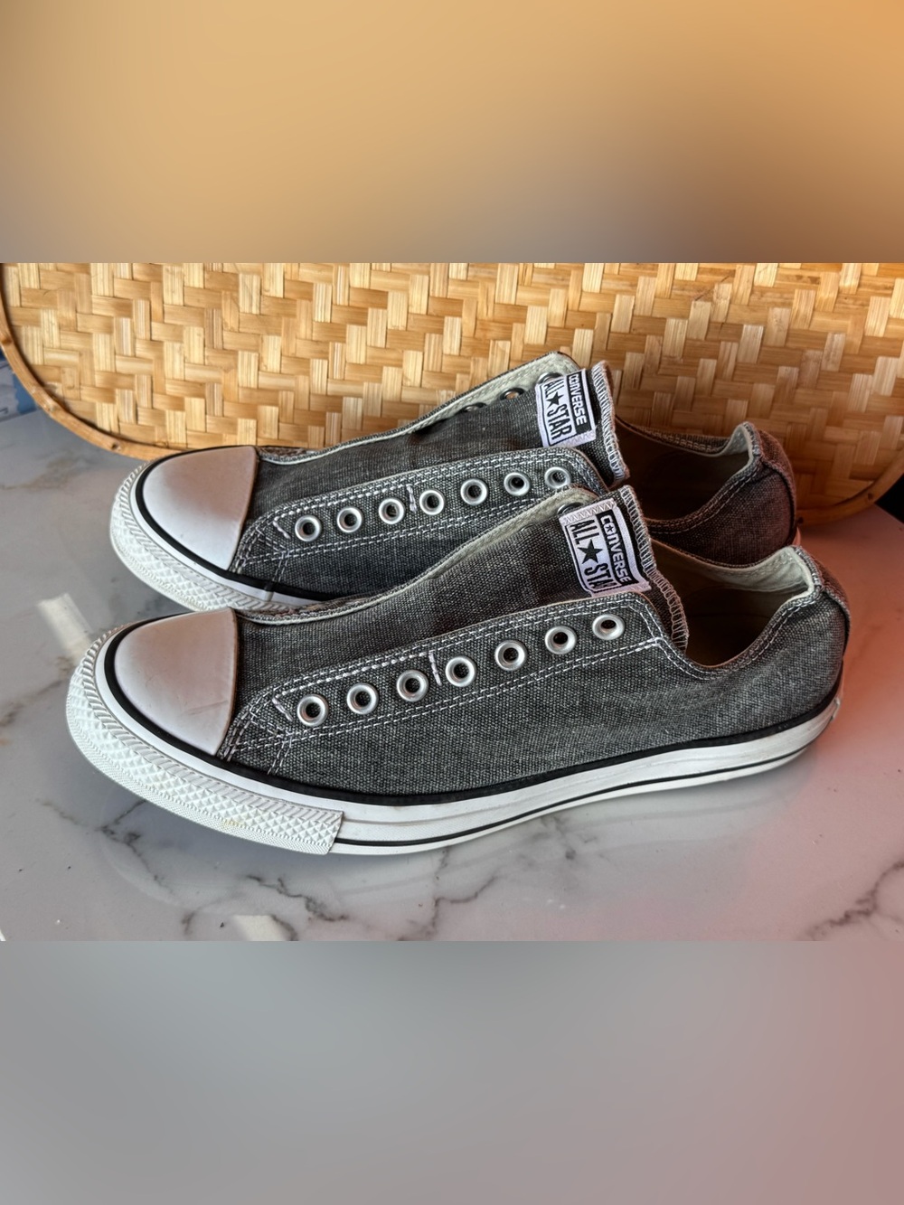 SOLD‼️Converse Chuck Taylor Slip On Laceless Low Top Gray Denim 147091F - Picture 2 of 7